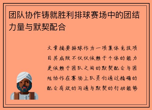 团队协作铸就胜利排球赛场中的团结力量与默契配合